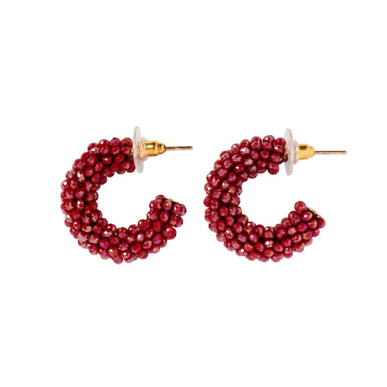 Mini Ruby beaded hoop earrings